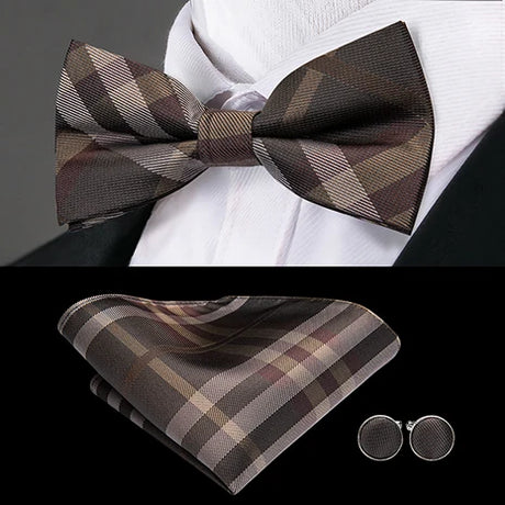 Hi-Tie Brand Silk Pre-tied Men's Bow Tie Hanky Cufflinks Set Bowtie for Male Jacquard Solid Paisley Floral Wedding Business Gift