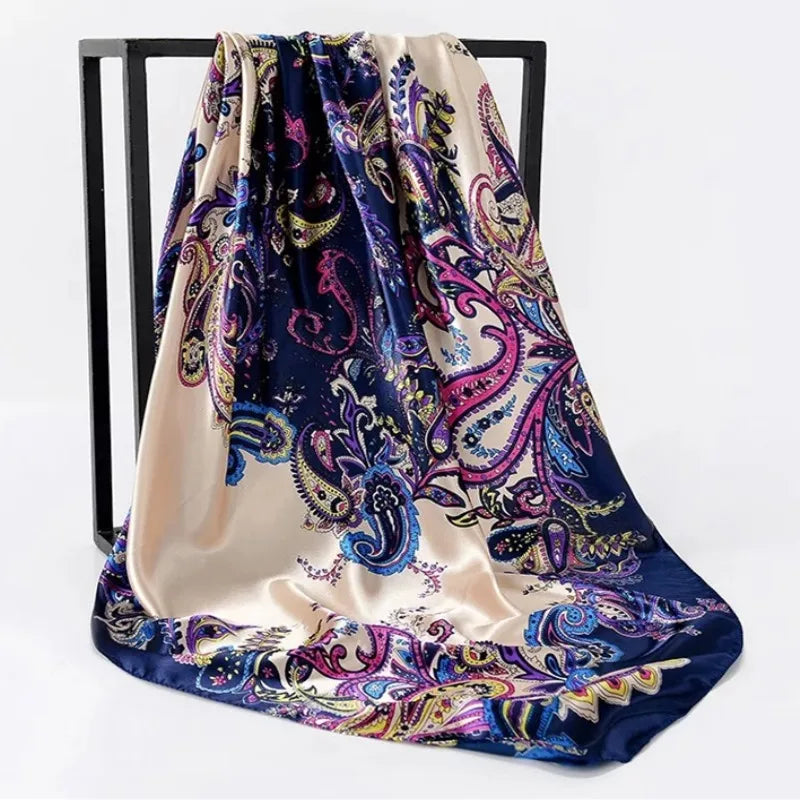 Four Seasons 90X90CM Kerchief 2022 Silk Scarves Luxury Sunscreen Bandannas Popular Colour Headcloth Fashion Print Square Shawls