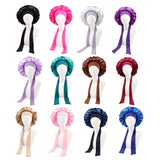 Women Shower Cap Sleeping Satin Bonnet Lace-up Bow Waterproof Women Braids Curly Night Hat Beauty Parlor Cap Salon Hat