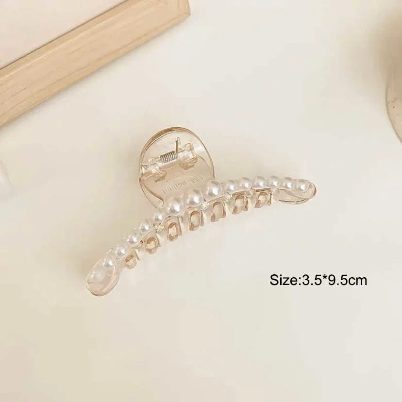 Simulated Pearl Hair Claws for Women Korean Acrylic Hair Clips Girls Large Size Barrette Shark Clip Fashion Hair Accessories