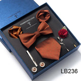 Brand Newest Design Silk Tie Set Handkerchief Pocket Squares Cufflink Bow Tie Clip Necktie Set Bussiness Wedding Suit Gift Box