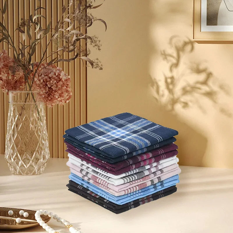 12pc Classic Stripe Plaid Handkerchiefs Men Women Pocket Sweat-absorbing Handkerchief Wedding Party Business Chest Towel Scarves