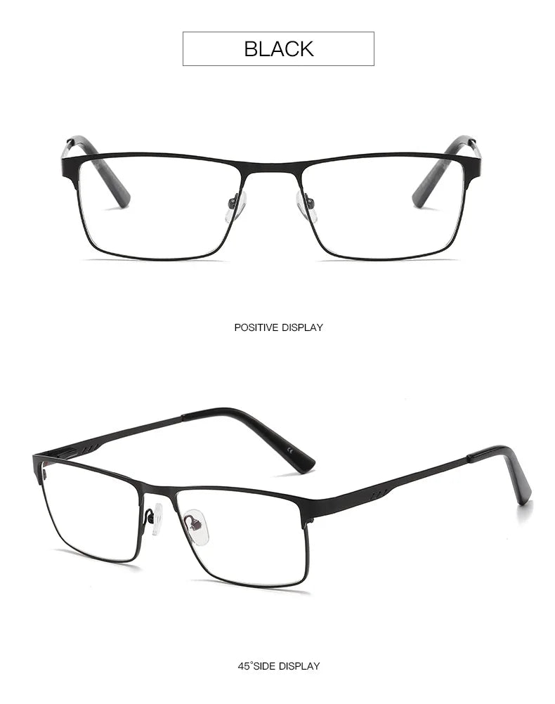 Blue Light Blocking Eye Protection Eyeglasses Men Square Metal Large Frame Reading Spring Leg Elderly Presbyopia Glasses