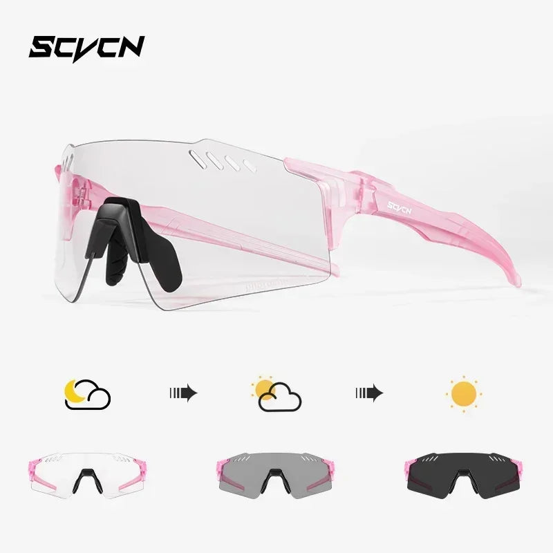 SCVCN UV400 Photochromic Cycling Glasss Sports Running Sunglasses Men Outdoor Drving Bicycle Goggles MTB Eyewear 1 Lens