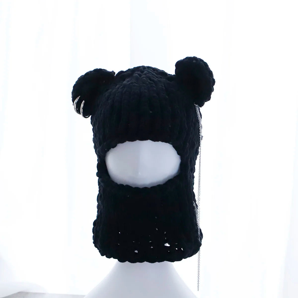 HOT sale 3D Ear Hat Halloween Hat Metal chain hat Handmade crochet hat Knitted hat skiing cap mask hat Winter women hat warm hat