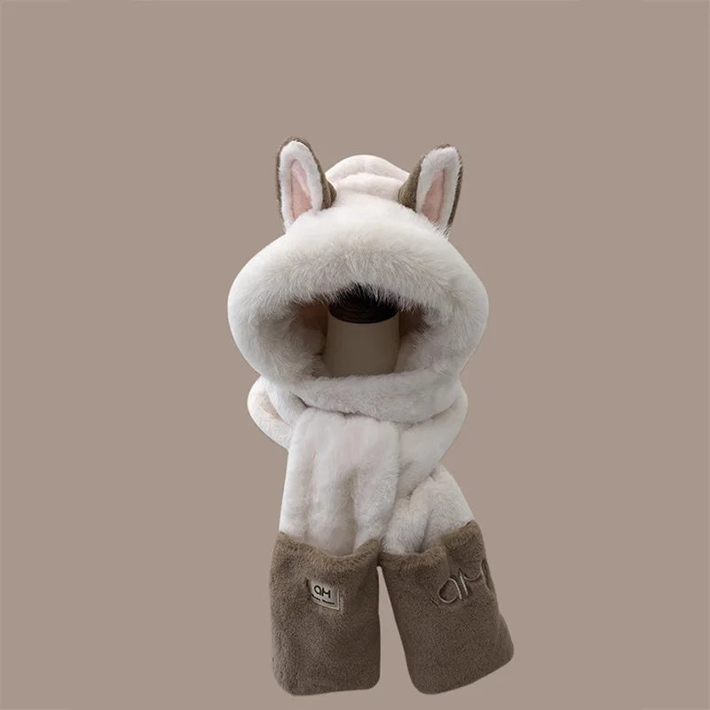 Winter new Firefox ears warm furry skiing scarf gloves one-piece hat children