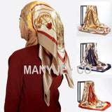 Square Silk Scarves Women 90*90cm Satin Hijab Scarf Muslim Female Chiffon Shawls And Wrap Hair Head Scarves Pareo Bandanna