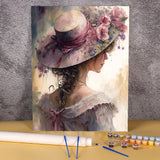 Paint By Numbers Kit For Adults Beginner On Canvas, DIY Acrylic Painting Package For Kids, Flowers Hat Women Picture, Frameless