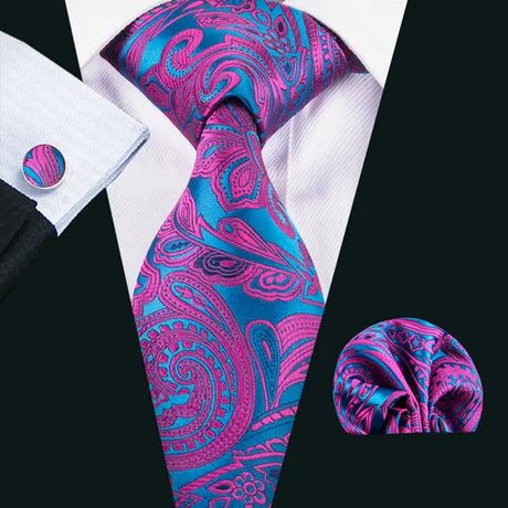 Male Gift Silk Men Tie Set Purple Violet Solid Paisley Striped Wedding Business Tie for Man Necktie Handky Cufflinks Barry.Wang