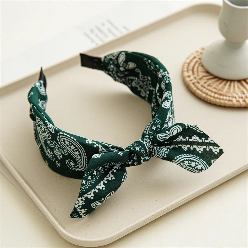 Fashion Paisley Bandana Headband for Women Top Knotted Bow Hairbands Cute Rabbit Ear Turban Headwrap Hair Band Girls Accessories