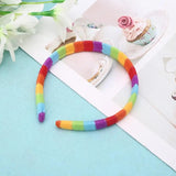 49MB Women Girls Autumn Winter Plush Headband Rainbow Colorful Striped Elastic Hair Hoop Festival Party Wash Face Styling