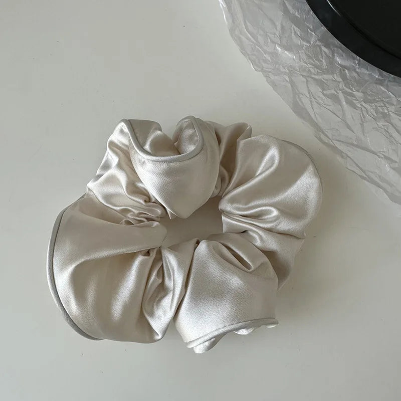 Korean Woman Large Elegant Satin Elastics Hair Band Solid Color Scrunchies Hair Ties Ladies Ponytail Hold Girls Hair Accessories