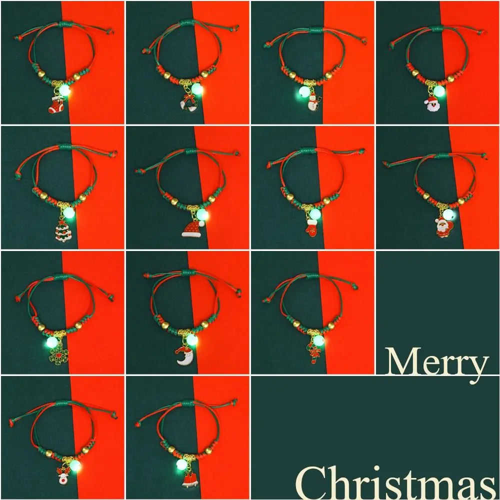 Mistletoe Luminous Xmas Bracelet Snowflake Snowman Advent Wreath Xmas Bracelet Candy Cane Pulling Type Merry Christmas Bracelet