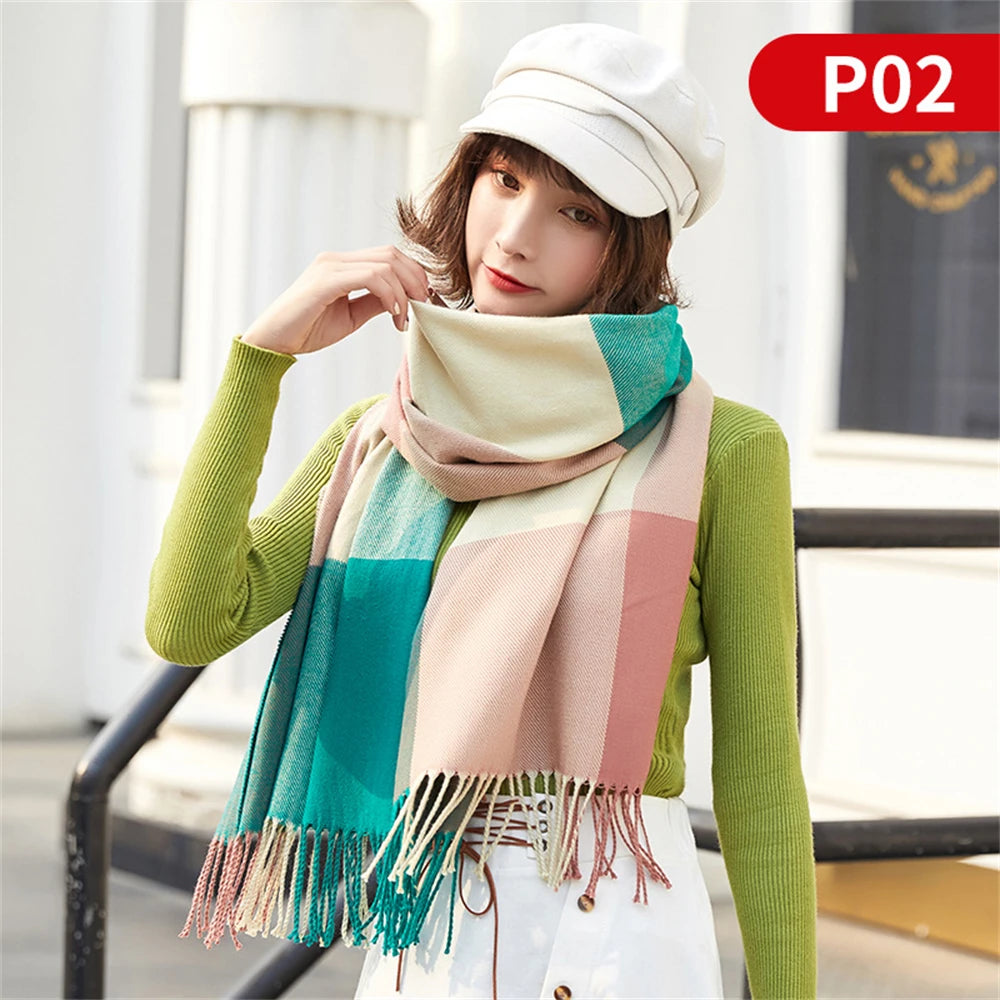 Faux Cashmere scarves for women autumn and winter thickened thermal current suede scarf Korean version of wool shawl P01