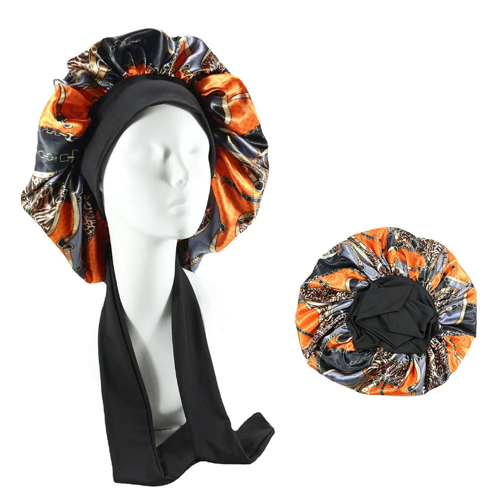 Women Big Size  Satin Cap for Sleeping Hat Night Sleep Cap Hair Care Silk Bonet Stain Hair Cap for Women Curly Springy Hair