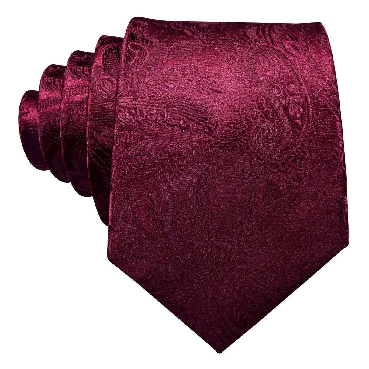 Barry.Wang Red Maroon Burgundy Rose Silk Men's Tie Pocket Square Cufflinks Set Jacquard Necktie for Male Wedding Business Party