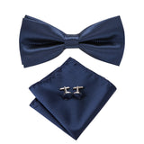 Dropshipping Solid Silk Mens Bow Tie Hanky Cufflinks Set Pre-tied Butterfly Knot Bowtie Wholesale for Male Wedding Business