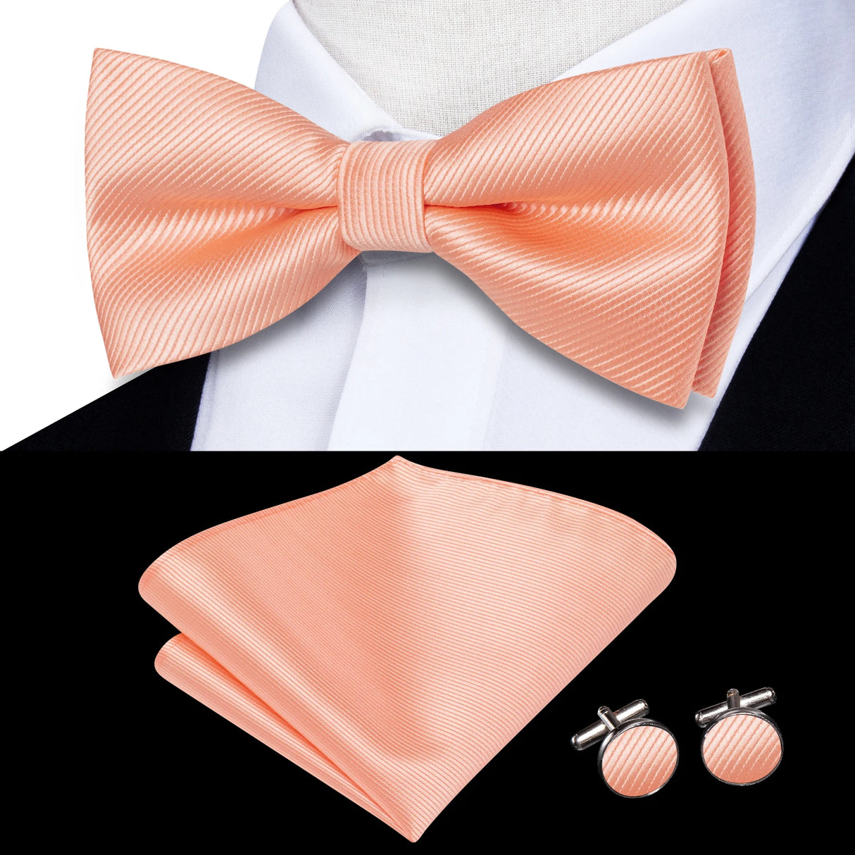 Dropshipping Solid Silk Mens Bow Tie Hanky Cufflinks Set Pre-tied Butterfly Knot Bowtie Wholesale for Male Wedding Business