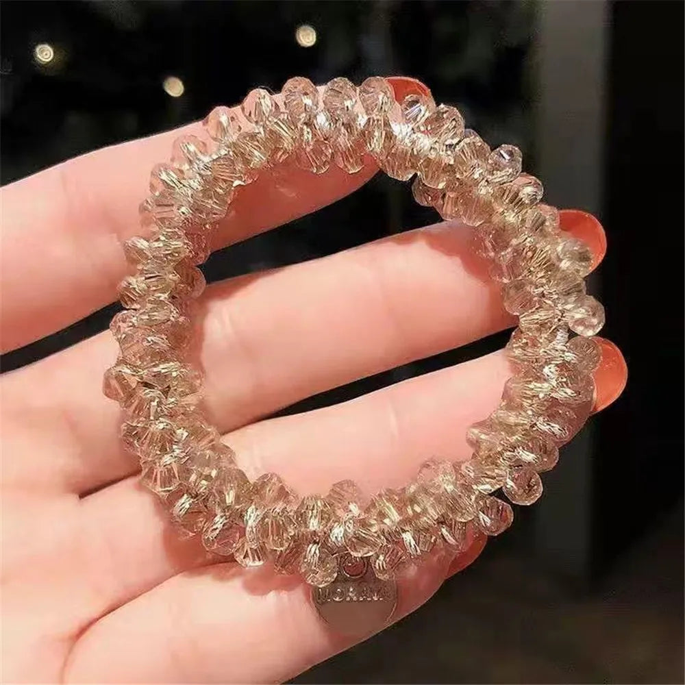 Rhinestone Hair Elastics Ties Ponytail Holders Champagne Bohemia Hair Tie Hair Accessories for Women and Girls