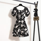 Mini robes d'été pour femmes, mode féminine, imprimé floral, en mousseline de soie, froncée, manches courtes bouffantes, robe décontractée