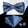 Dropshipping Solid Silk Mens Bow Tie Hanky Cufflinks Set Pre-tied Butterfly Knot Bowtie Wholesale for Male Wedding Business