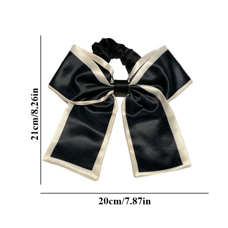 Chouchous pour cheveux coréens noirs avec nœud en soie pour femmes, élégants, élastiques, queue de cheval, accessoires pour cheveux