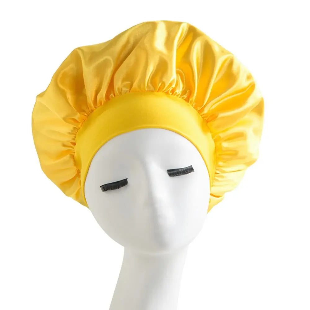 Soft Long Hair Care Bonnet Imitation Silk Solid Satin Satin Shower Caps Large Elastic Edge Wrap Night Sleep Hat for Women