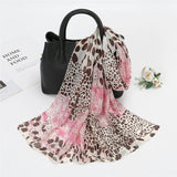 Spain Fashion Sexy Leopard Floral Patchwork Chiffon Silk Scarf Shawl Lady High Quality Wrap Beach Cover-ups Hijab Snood 150*50Cm