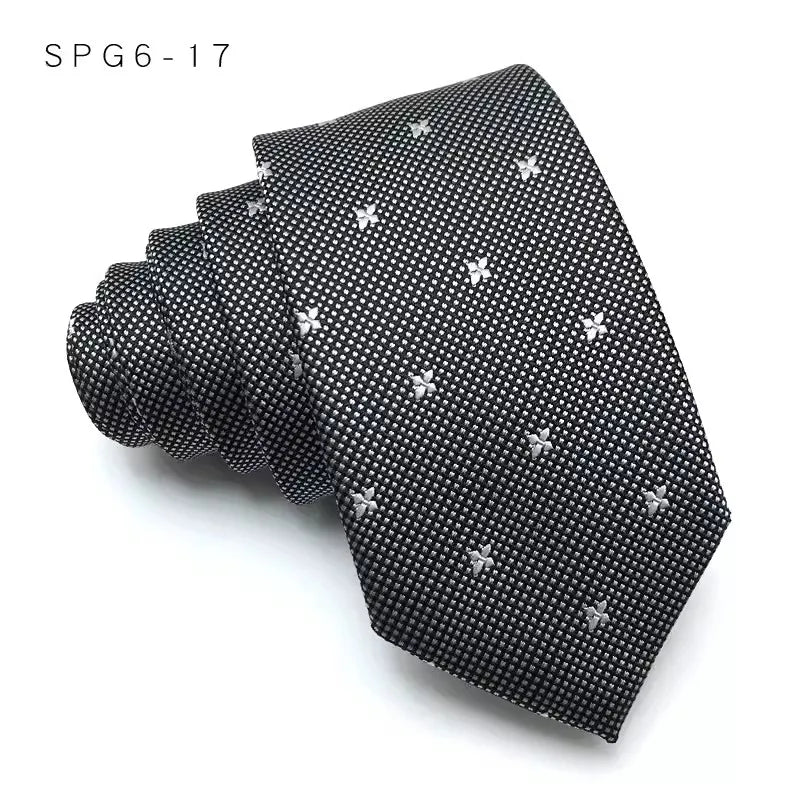 Luxury Slim Narrow Skinny 6CM Mens Necktie Neck Ties For Man Black Solid Dot Striped Jacquard Cravat Business Party Corbatas