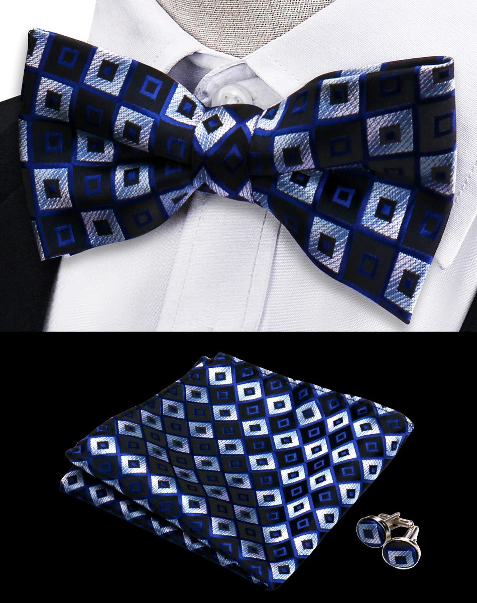 3pcs Bow Tie For MenBowtie Handkerchief Cufflinks Set For Shirts Fit Business Wedding Butterfly Paisley Pocket Square Bowtie Man