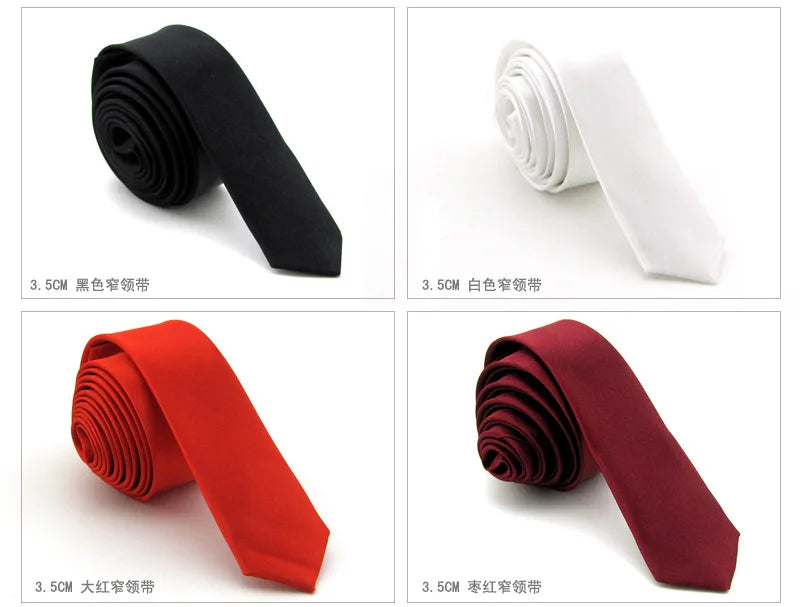 Super Slim Tie 3cm Satin Red Yellow Black Solid Ties Handmade Fashion Men Skinny Narrow Necktie for Wedding Party