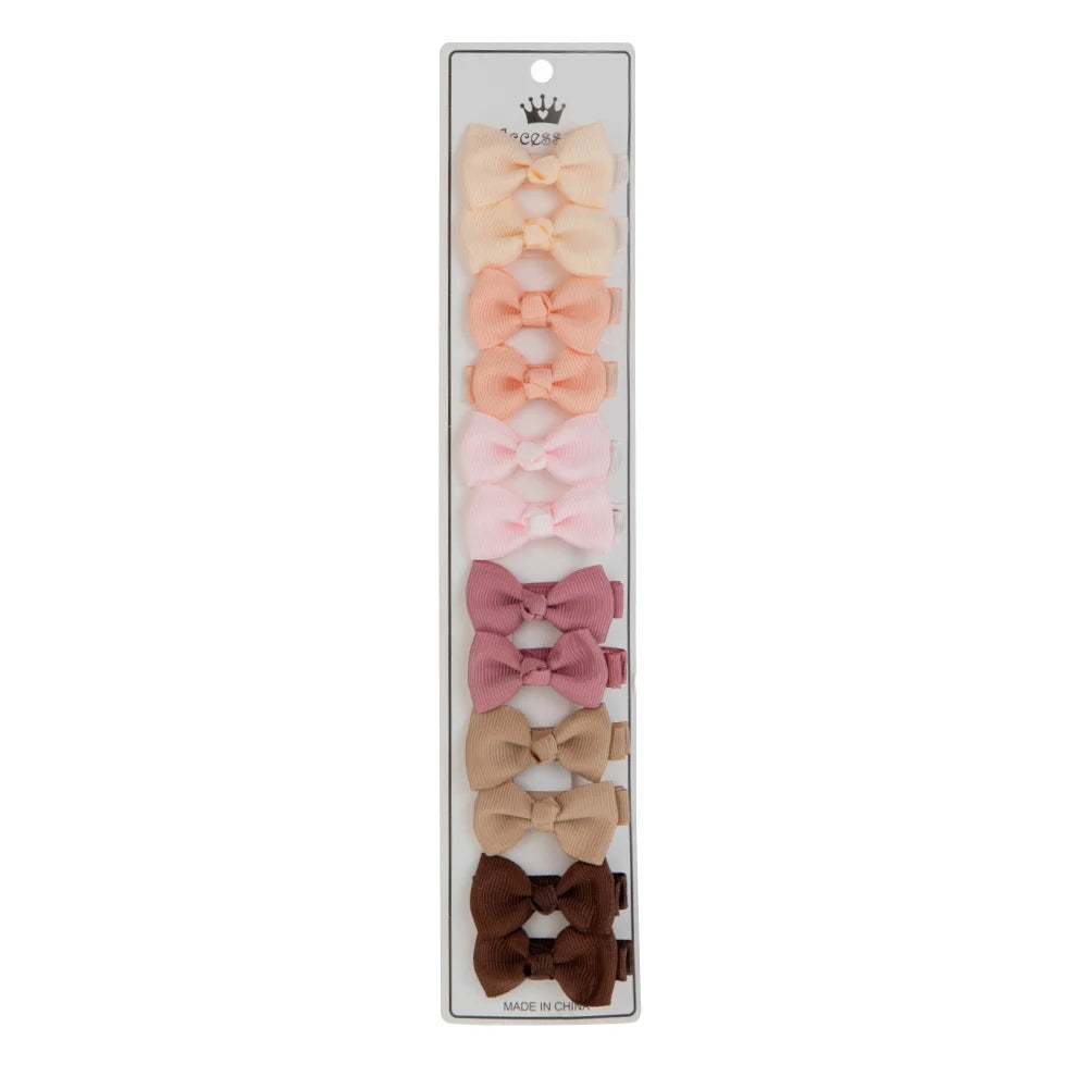 12Pcs/Lot 4.5cm Solid Grosgrain Ribbon Bowknot Kids Hair Clips Handmade Bows Baby Girls Barrettes Hairpins Photo Props Gift Set