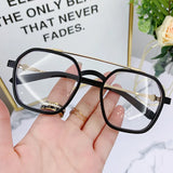 Blue Light Blocking Eye Protection Myopia Eyeglasses Fashion Double Beam Metal Glasses Women Trend Retro Plain Face Eyewear Men