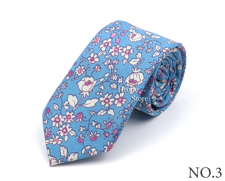 New Style Floral Printed 6cm Tie Blue Green Purple Skinny 100% Cotton Necktie For Men Women Wedding Party Suits Shirt Accessory