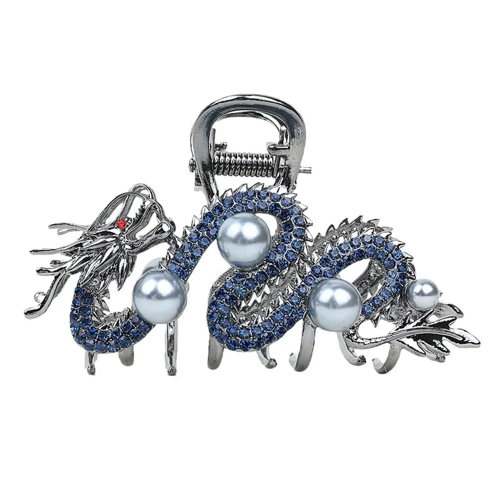 Blue Dragon Hairpin With Pearl Hair Claw Women Simple Hair Claw Hairpin Shark Clip Fashion Temperament Simple Hair Accessories
