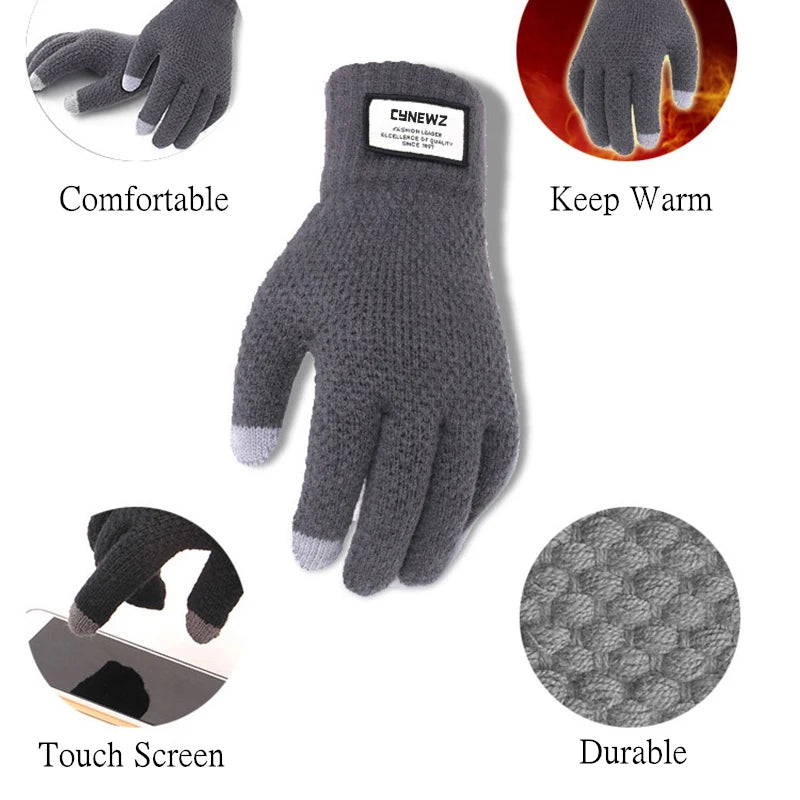 Winter Men Knitted Gloves Touch Screen High Quality Male Thicken Warm Wool Cashmere Solid Gloves Autumn Men Mitten Business