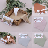 1 Set Solid Colour Cotton Baby Bibs Elastic Bow Headband Set Newborn Button Snap Triangle Scarf Burp Cloths Baby Girls Hair Band