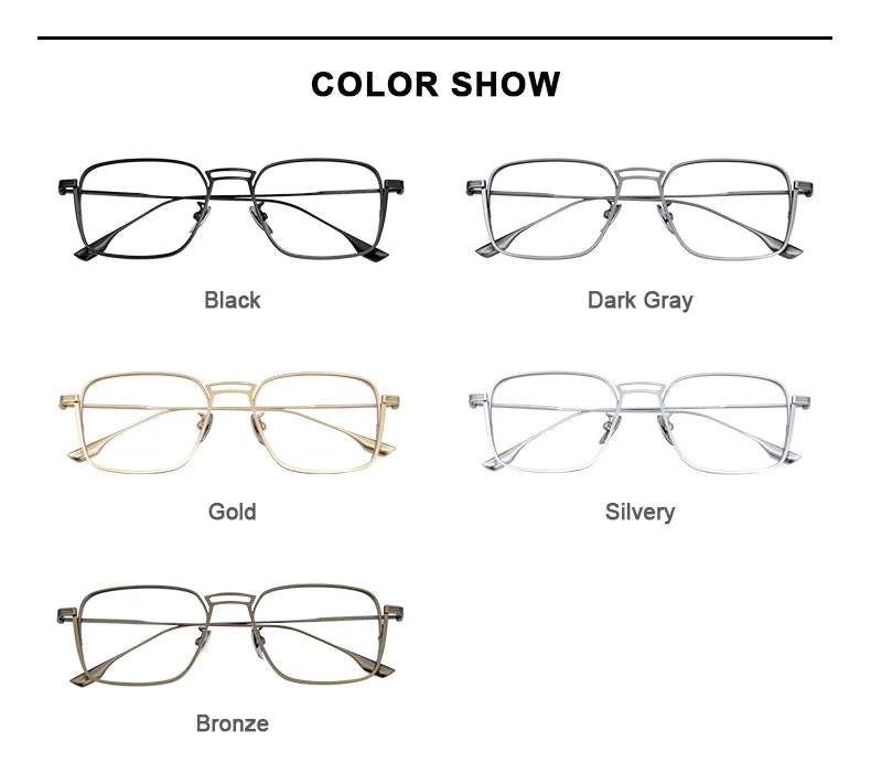 American Design Men Square Frames Handmade Retro Pure Titanium Glasses Thick Edges Business Eyeglasses Suitable for Large Faces