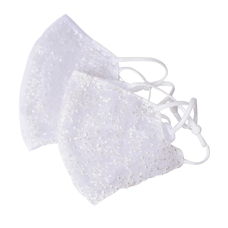 2PCS Lace Chiffon Facemask Spring Summer Embroidery Washable Dust Mask Women Fashion Adjustable Sunscreen Mask Face Accessories