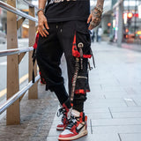 Letter Ribbons Cargo Pants Hip Hop Joggers Trousers Harajuku Casual Streetwear Hit Color Pocket Male Sweatpants Men's Harem Pant