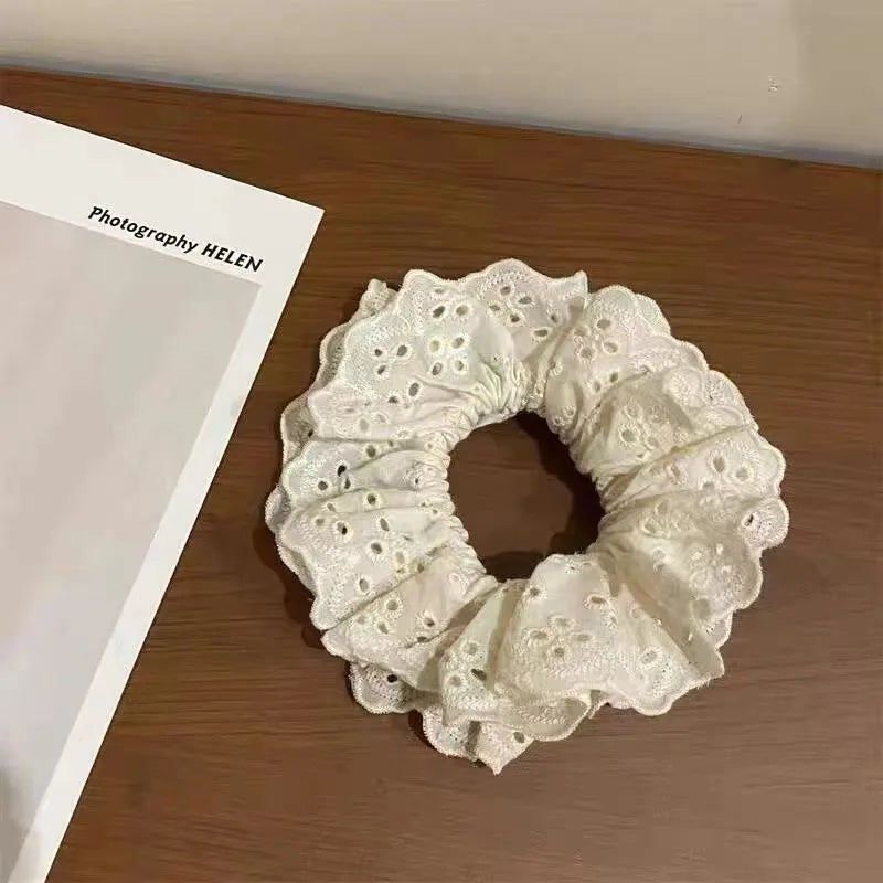 Lace Scrunchies for Women Elastic Hair Bands Ponytail Holders Tie Solid Color Hair Hoop Scrunchy Rubber Bands Women Hair Ring