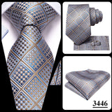 Hi-Tie Designer Grey Plaid Novelty Silk Wedding Tie For Men Handky Cufflink Gift Mens Necktie Fashion Business Party Dropshiping