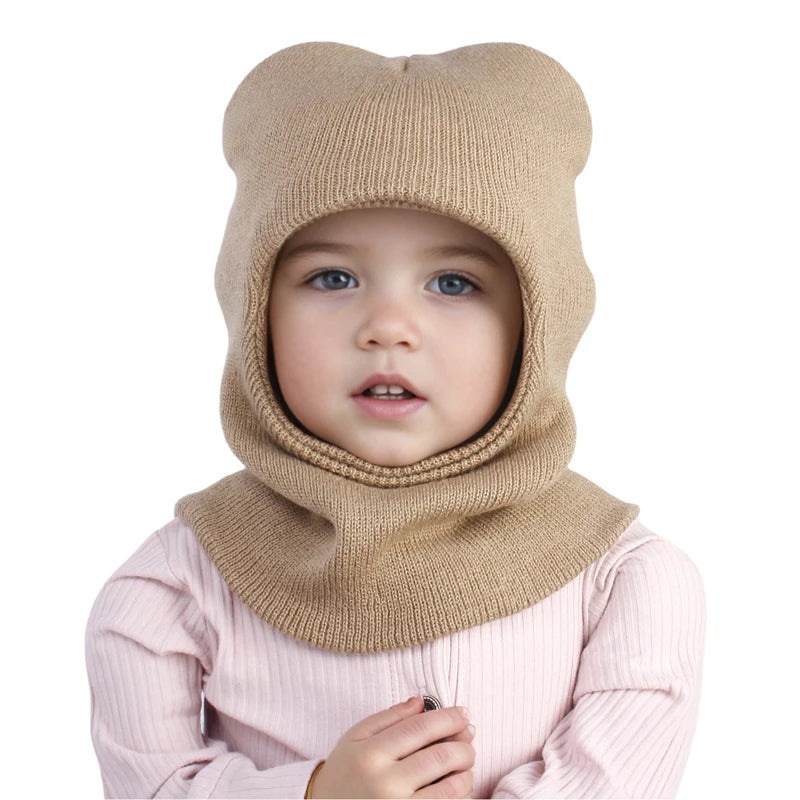 Winter Baby Knitted Hat for Girls Boys Warm Ears Neck Kids Bonnet Hat Scarf One-Piece Children Beanie Baby Cap 1-5Y