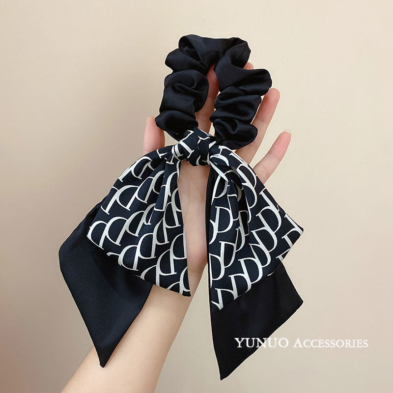 Women's Elastic Hair Bands French Style Hair Rope Creative Letter D Classic Retro Bow Ribbon Headdress Delicate All-matching