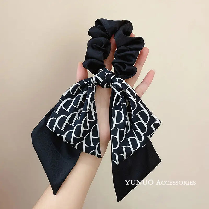 Women's Elastic Hair Bands French Style Hair Rope Creative Letter D Classic Retro Bow Ribbon Headdress Delicate All-matching