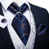 Luxury Silver Paisley Men Ascot Tie Wedding Formal Cravat Ascot Scrunch Self British Neck Tie Set Pocket Square Cufflink DiBanGu