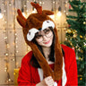 Women Girls Soft Warm Moving Jumping Rabbit Pinch Airbag Animals Ear Hat Funny Cap Plush