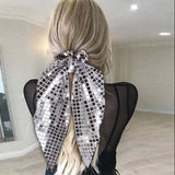 New Disco Party Favors Elastics Glitter Sequin Hair Bands with Bow Elastic Bands Ponytail Tie Hair Scarf Headwear