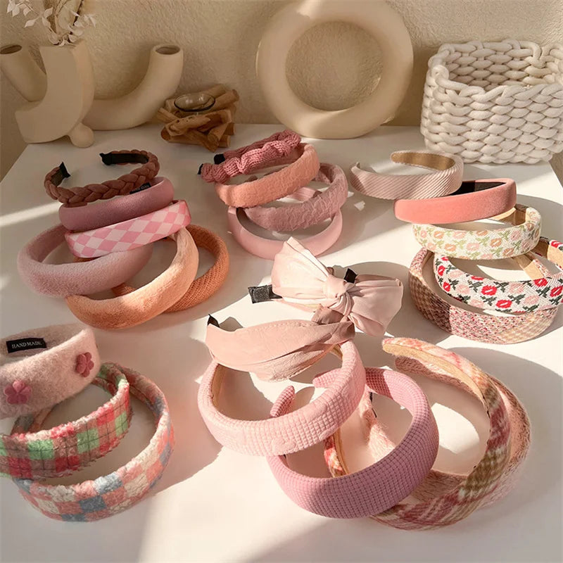2022 Gentle Pink Womans Hairbands Girl Sweet Plush Wide Side Sponge Headband Hair Hoop Fashion Simple Solid Color Hair Accessory