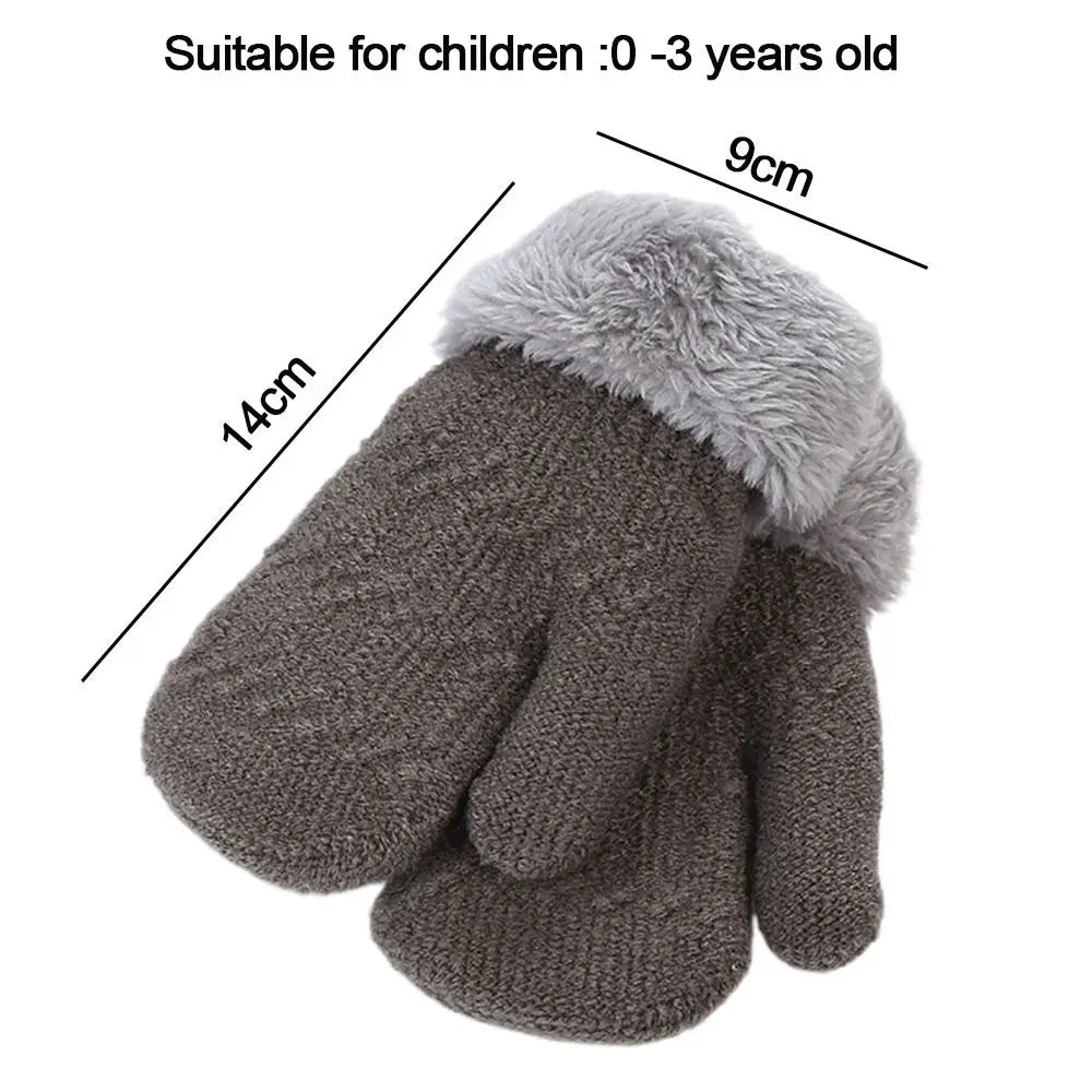 Winter Wool Knitted Gloves for Baby Boys Girls Warm Plush Thick Full Finger Mittens Gloves For 1 -3 Years Old Children Kids